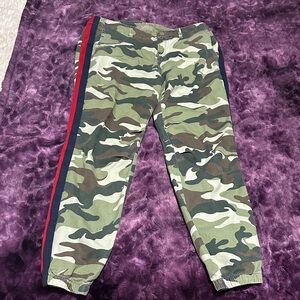 MOTHER Camouflage Pants with Red Accent, jogger cuff, comfy and chic